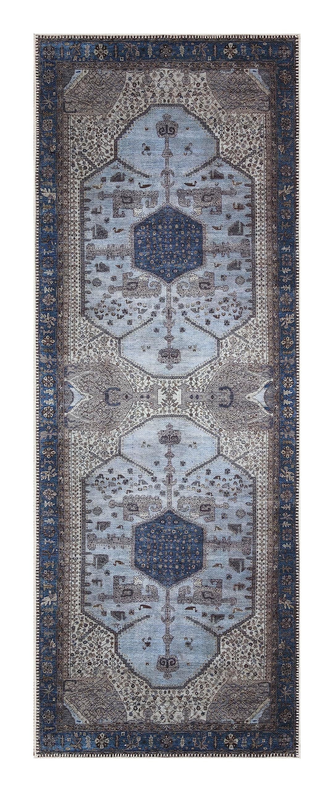 Keen Home Design Machine Washable Area Rugs with Non-slip Backing, Ideal for Hallway, Living Room, Bedroom, Kitchen and Laundry Room, Vintage Moroccan and Low Pile Rug - ( 2'6'' x 12' )