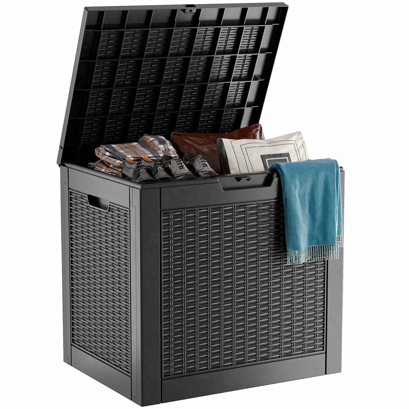 EasyUp 30 Gallon Resin Lockable Deck Box, Waterproof UV Resistant Outdoor Storage Container for Patio Furniture and Garden Tools.(Black)