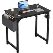 Modern Compact Computer Desk - 32 Inch Writing Study Office Gaming Table with Side Bag, Headphone Hook, Easy Assembly - Ideal for Home, Office, Room, Dorm in Black