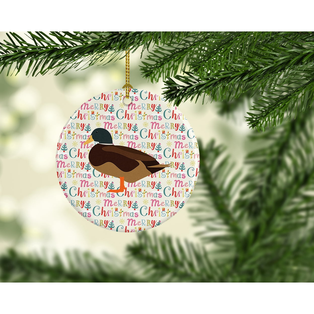 Silver Bantam Duck Christmas Ceramic Ornament 2.8 in x 2.8 in