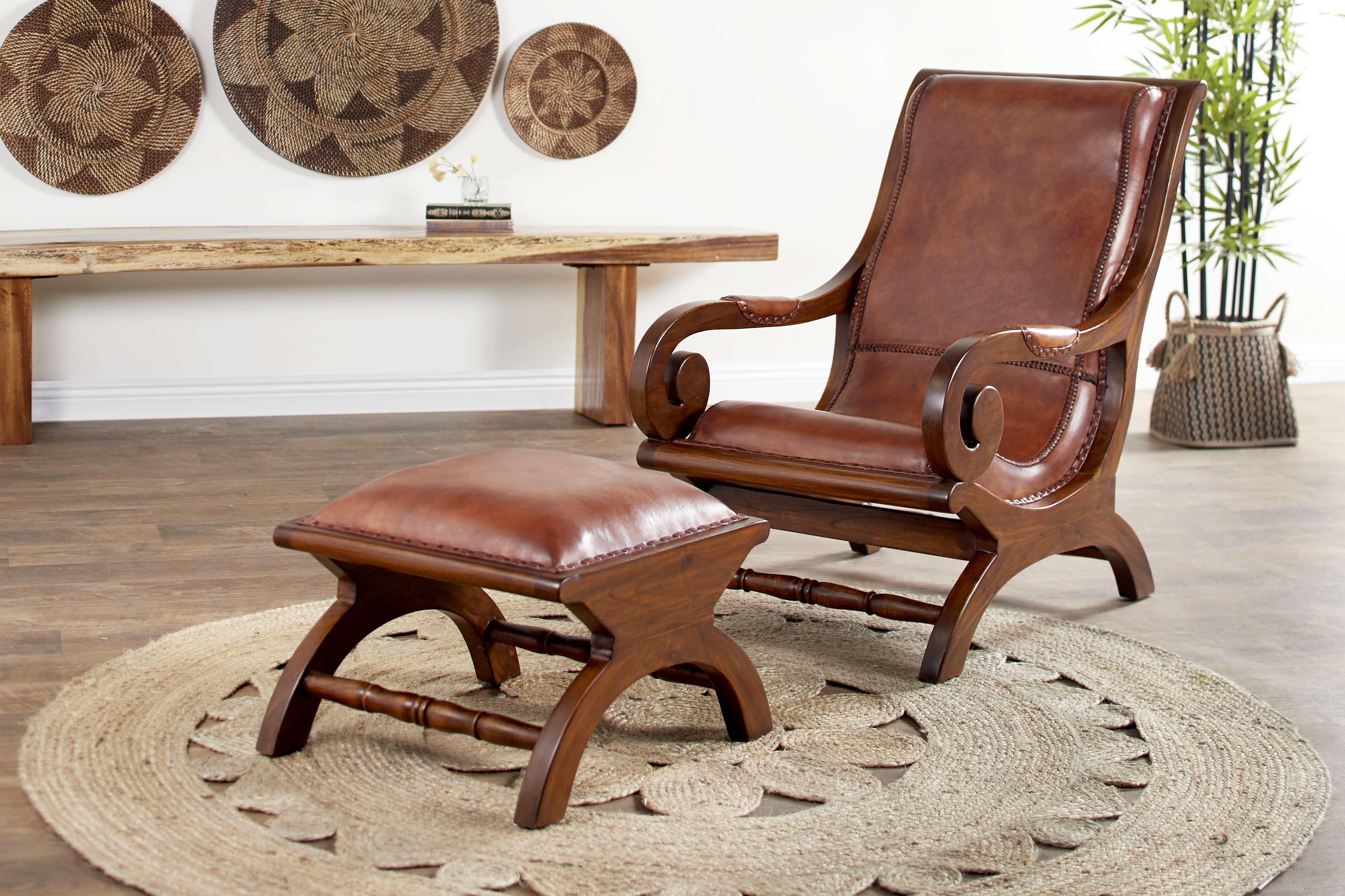 leather sofa chair and ottoman in beige