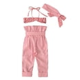 thumbnail image 4 of Odeerbi Baby Boy Girl Clothes Toddler Outfit Fashion Stripe Print Short Top Frenulum Bow Trousers Long Pants Headdress Suit Red, 4 of 9