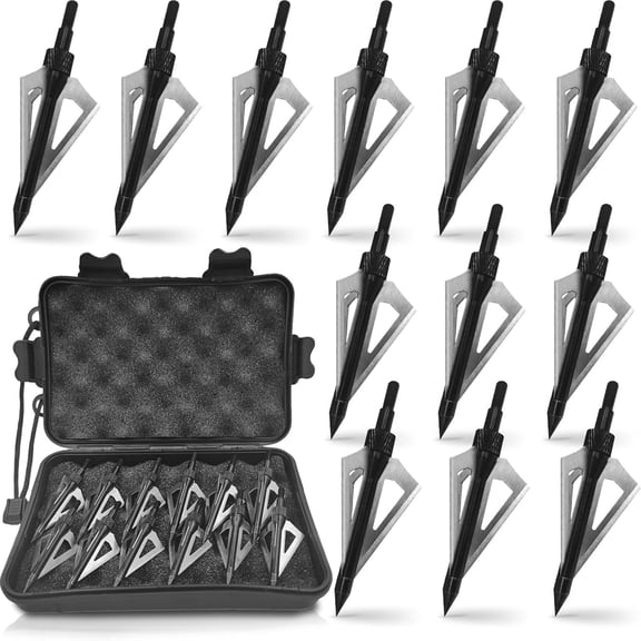 16 Pack 100-Grain Archery Broadheads, 3-Blade Screw-In Hunting Arrow Tips, Compatible with Crossbow & Compound Bow, Includes Storage Case