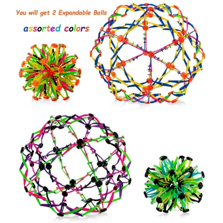 4E's Novelty Pack of 2 Expandable Balls, Hand Catch Flower Expanding Breathing Ball for Kids Boys and Girls Great Stress Relief and Anxiety Toy Helpful Gift for ADD ADHD Sensory Issues assorted