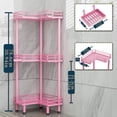 thumbnail image 5 of MEC Corner Shower Caddy Standing - 3-Tier Stainless Steel Shower Organizer with Soap Holder and 4 Hooks, Large Capacity Corner Shelf Stand for Bathroom, Rest Room, Pink, 5 of 14