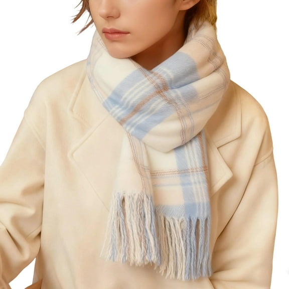 FAWUUDO Winter Scarf for Women - Scarves for Women Warm, Plaid Long Shawl Winter Scarf for Cold Weather, Soft Tassel Wrap Blanket