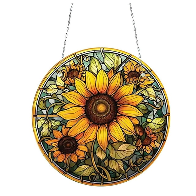 Stained Glass Sunflower Window Hanging Sunflower Suncatcher For Window Garden Decor Stained Panel Flower Suncatcher With Chain Sunflower For Mom Teachers Housewarming
