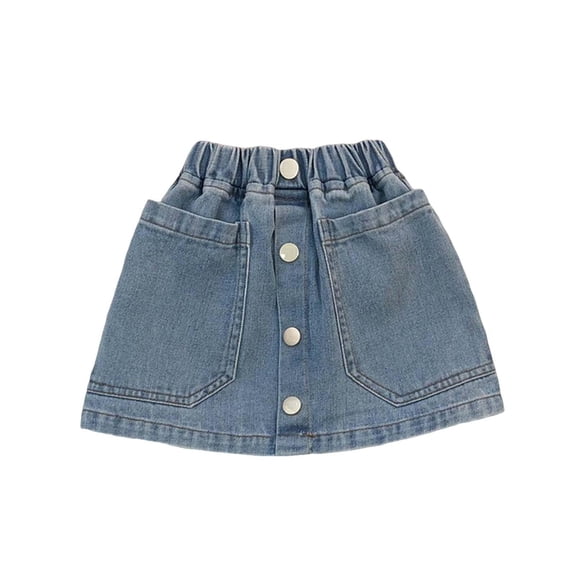 BCSIOAOI Girls Jeans Skirt, Denim Elastic Waist Button Front Mini Summer Skirt with Pockets Blue 2-3 T