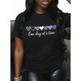 thumbnail image 7 of Women's T-Shirt One Day At A Time Minimalism Blue Heart Short Sleeve Casual Tee Classic Crew Neck T Shirt for Women Black, 2XL, 7 of 7