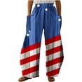 thumbnail image 2 of Lilgiuy 4th of July Pants for Women Casual Printing Pockets Elastic Mid-Waist Comfortable Wide-Legged Loose Independence Day Pants Cooling Tactical Hiking Pants, 2 of 4