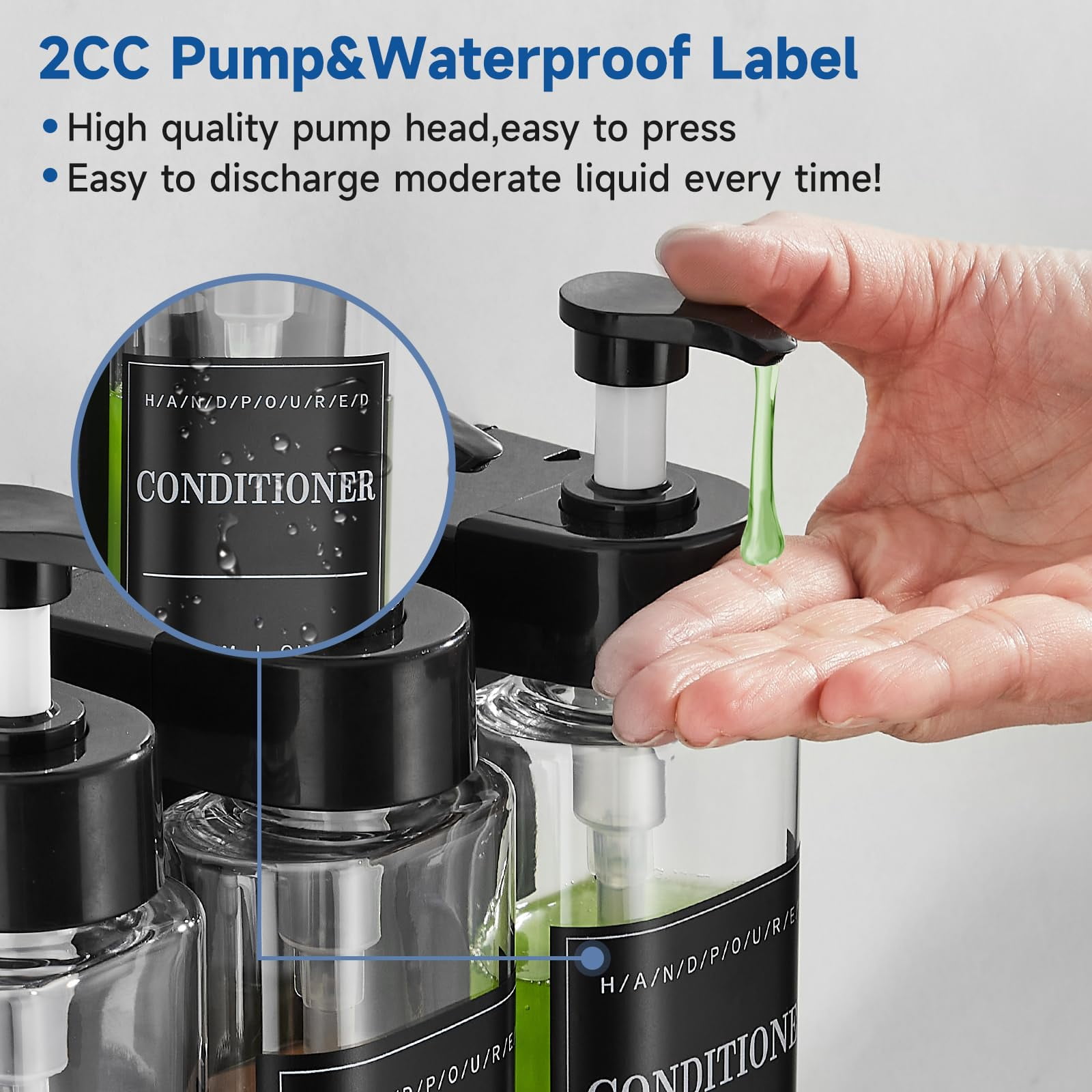 Shampoo and Conditioner Dispenser,Shower Soap Dispenser 3 Chamber No Drill Wall-Mounted Large Capacity
