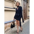thumbnail image 5 of Women'S Stripe Blazer Set V-Neck Waist Long Sleeve Top and Short Skirt Two Piece Suit Navy Blue L, 5 of 10