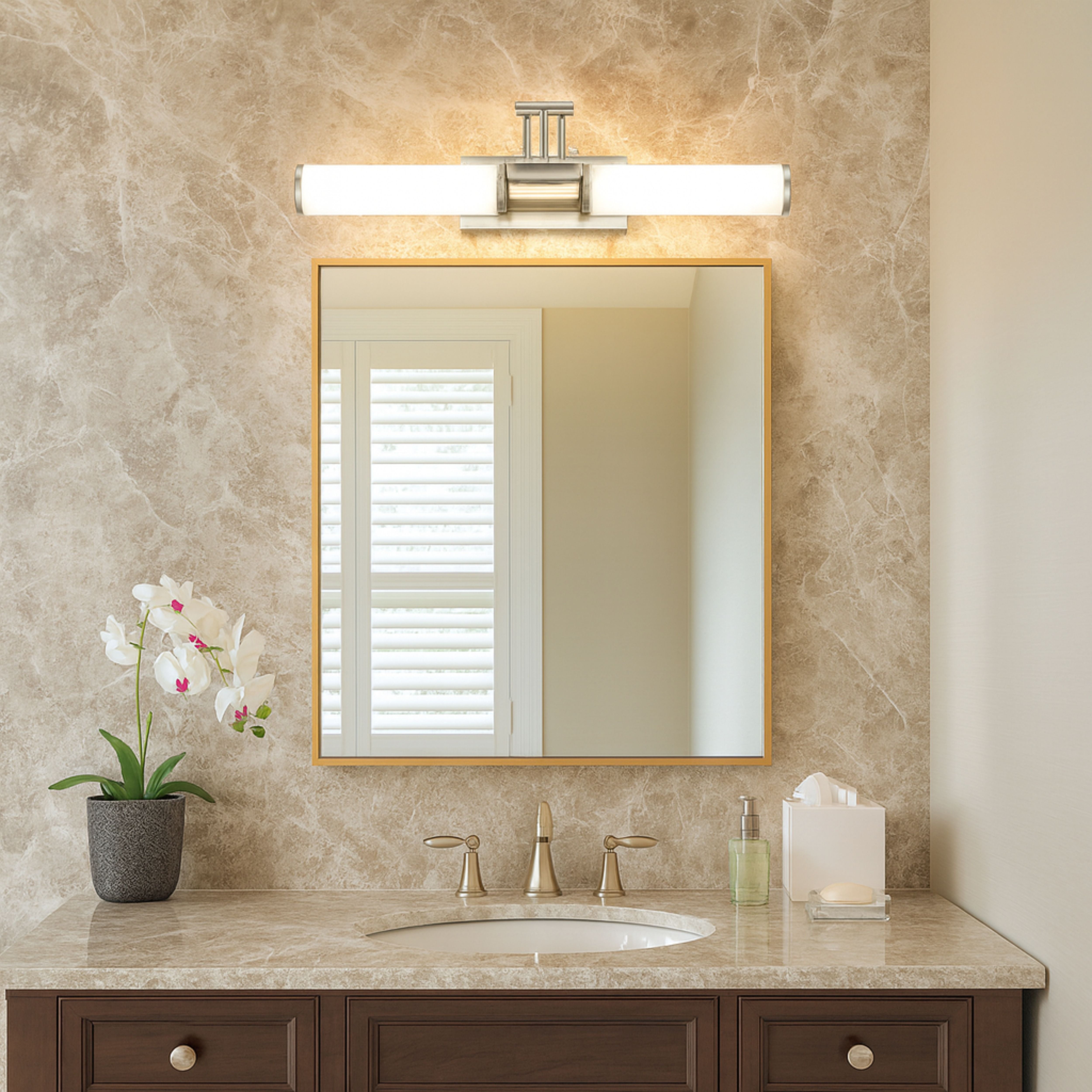 3-Light LED Vanity Light Bar for Bathroom and Makeup with 2CCT Selectable Dimmable Round Shade Brushed Nickel
