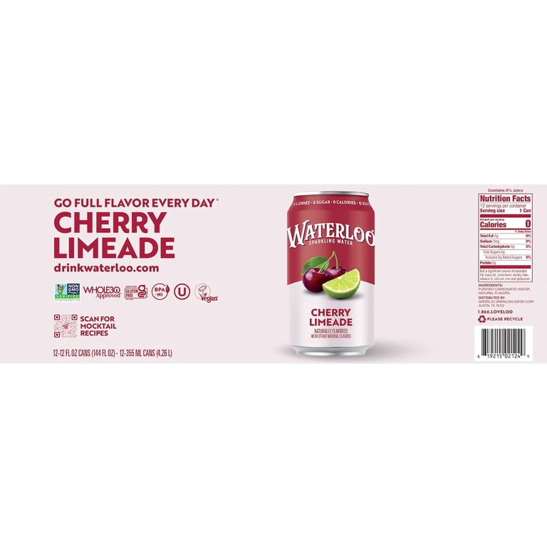 Waterloo Cherry Limeade Sparkling Water, 12 fl oz, 12 Pack photo 6