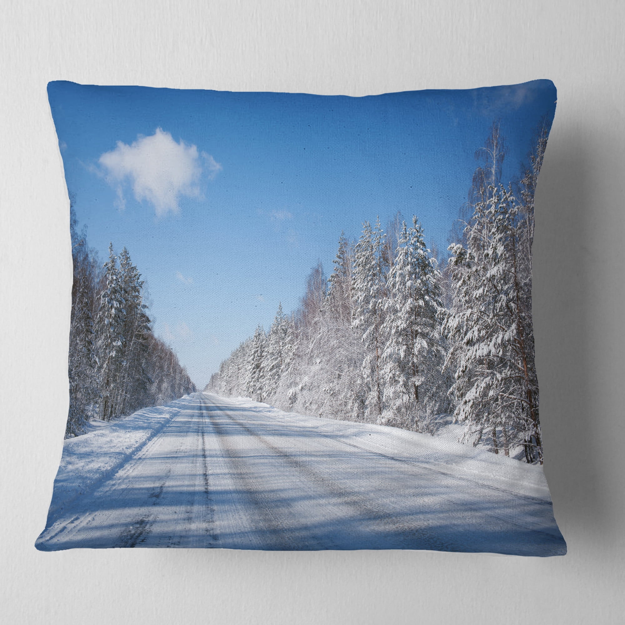 Designart Winter Road - Landscape Photography Throw Pillow - 18x18
