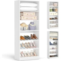 Homieasy Closet System, 25 Inch Freestanding Closet Shoe Organizer, Standalone Wood Shoe Shelves, Heavy Duty Walk in Closet Tower for Bedroom, Mudroom and Entryway, White