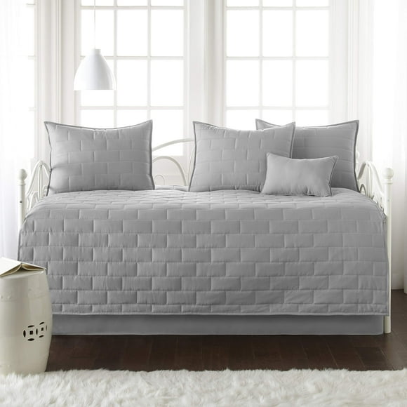 Southshore Fine Living, Inc. Twin Daybed Comforter Set, 6-Piece Twin Bedding Set With Daybed Cover, 3 Pillow Shams, Bed Skirt, Throw Pillow - Twin Day Bed Quilt Set, Brickyard Steel Grey