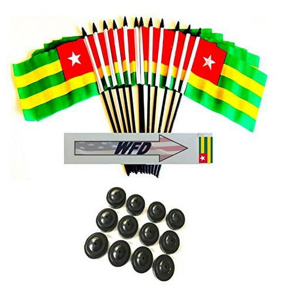 Pack of 12 4"x6" Togo Polyester Miniature Office Desk & Little Table Flags, 1 Dozen 4"x 6" Togo Small Mini Handheld Waving Stick Flags with 12 Flag Bases (Flags with Stands)