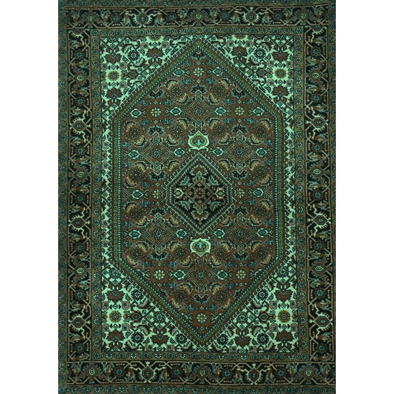 Ahgly Company Machine Washable Indoor Rectangle Persian Turquoise Blue Traditional Area Rugs, 5' x 7'