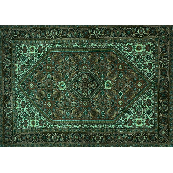 Ahgly Company Machine Washable Indoor Rectangle Persian Turquoise Blue Traditional Area Rugs, 8' x 12'