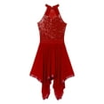 thumbnail image 4 of Miutii Women Shiny Sequins Halter Neck Asymmetrical Mesh Tulle Lyrical Dance Dress Modern Burgundy M, 4 of 8