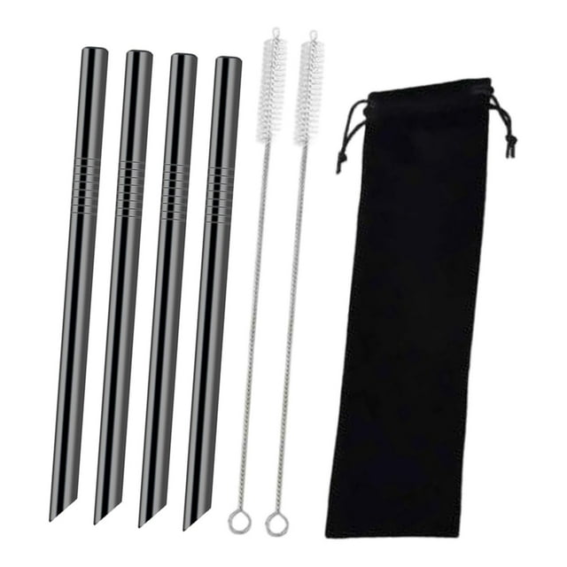 4 pajitas reutilizables de acero inoxidable, portátiles, con cepillo de limpieza, de metal, reutilizables para cócteles, tiendas y cocinas. Negro