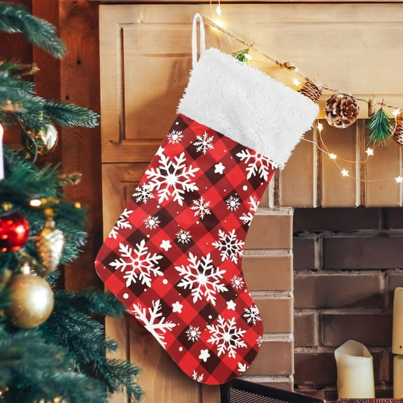 Ryvnso Christmas Stockings Black and White Checkered Snowflake Pattern 17.7" Large Stocking Decoration 1 Pack