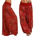 thumbnail image 2 of Telankuip Women's Floral Printed Wide Leg Pleated Harem Pants Casual High Waisted Loose Stretchy Yoga Pants Plus Size Fashion Hippie Tie Dye Baggy Soft Comfy Trousers Red XXL, 2 of 4