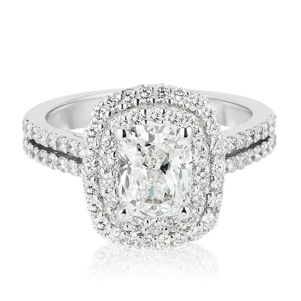 kaosssさま専用 daughtersjewelry Halo ho 2.60 CT. T.W. Cushion Cut Double Halo Diamond Ring in 18K