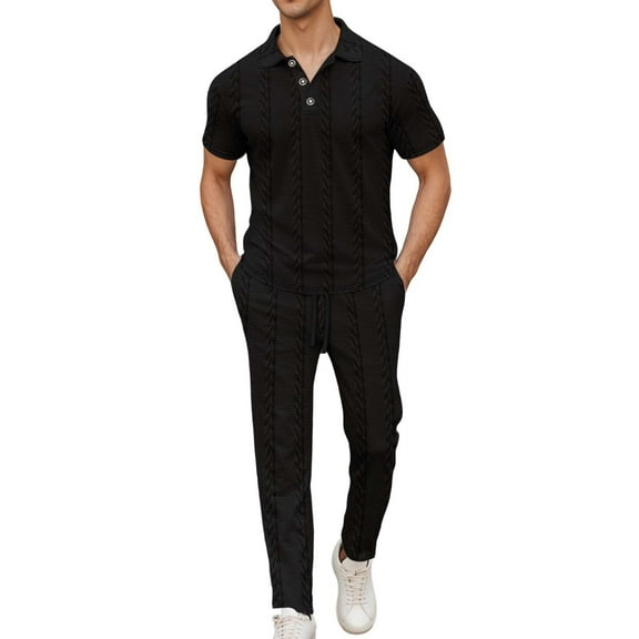 Men's Casual Suit Set Summer Short Sleeve Shirt With Lapel Buttons And Matching Pants Comfortable Breathable Stylish Outfit For Daily Wear