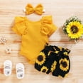 thumbnail image 2 of Babibeauty Newborn Baby Girl 3PCS Clothes Floral T Shirt Tops Shorts Headband Outfits Sets (Yellow,12-18m), 2 of 8