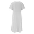 thumbnail image 4 of FINALGANG Women Versatile Dress Solid Color Short Sleeve O-Neck Loose Fit Cotton Linen Sundress With Pockets Durable Sunsuit Clothes, 4 of 5