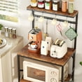 thumbnail image 3 of Kitchen Bakers Rack with Storage Shelves, Small Coffee Bar Cart with 8 Hooks, 4 Tiers Microwave Stand Station with Adjustable Shelves, Freestanding Kitchen Appliance Organizer, Rustic Brown, 3 of 9