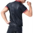 thumbnail image 4 of Men Shiny Leather T-shirt, Soft Matte Leather, Plus Size 3XL, Male Black Leather Short Sleeve Shirt, 4 of 6