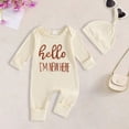 thumbnail image 2 of UngA Newborn Baby Boy Clothes Hi I'm New Here Coming Home Outfits Gender Neutral One Piece Romper Fall Winter Spring Clothes (Beige,3-6 Months), 2 of 6