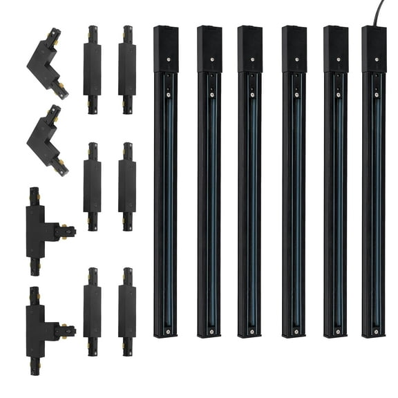 KAYYELAMP H System Track Lighting Rails Kit 9.8Ft(1.6ft x6) Track Rails with 15ft Plug-in Cable, with "I", "L" and "T" Connector Live End Feed Connectors for Tracking Pendant(Black)