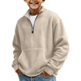 thumbnail image 4 of mgoYE Boys Quarter Zip Pullover Long Sleeve Corduroy Shirts Oversized Sweatshirts Kids Preppy Clothes Teens Hoodie(Khaki,5-6 Years), 4 of 4