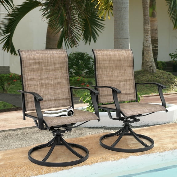 Nuu Garden Patio Swivel Chairs Set of 2, High-Back Outdoor Dining Chairs, All-Weather Textilene Outdoor Yard Chairs, Brown