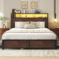 thumbnail image 7 of Fluest Queen Bed Frame with USB Port and LED Light, 2-Tier Storage Headboard, 4 Storage Drawers, Rustic Brown, 7 of 7