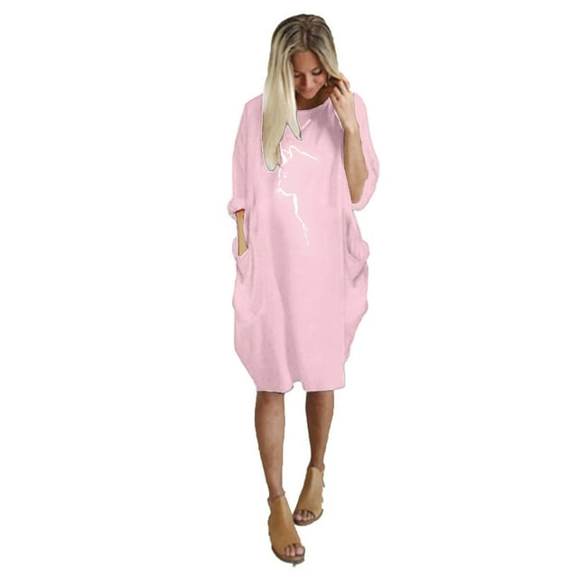 QIPOPIQ Robes pour Femmes avec Poches Manches Courtes Chandail Ample Imprimé Robe d'Été Mini-Robe Aubaines 2023