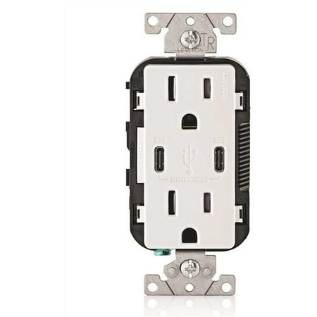 Tamper-Resistant T5635-W 15A 125V 30 watts Duplex Outlet USB Dual Type-C with Power Delivery In-Wall Charger, White