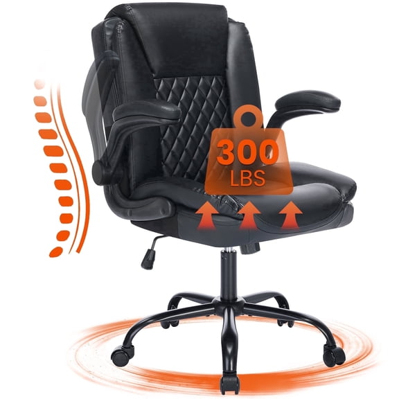 Fantasylab Executive Ergonomic 300LBS PU Leather Home Office Desk Chair, Computer Desk Chair with Adjustable Armrest,Black