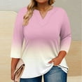 thumbnail image 2 of Olyvenn 3/4 Length Sleeve Womens Tops Plus Size Summer Notched V-Neck Oversized Tshirts Gradient Color Blouses Oversized Tops Pink L, 2 of 5
