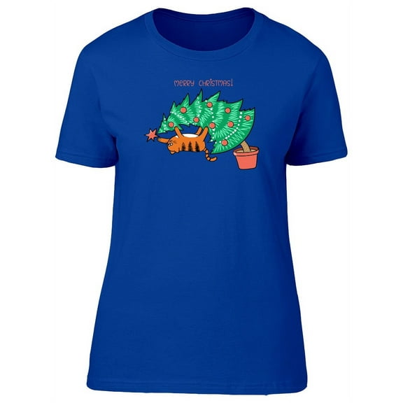 Cat Playing On Xmas Tree T-Shirt Women -Image by Shutterstock, Female Medium