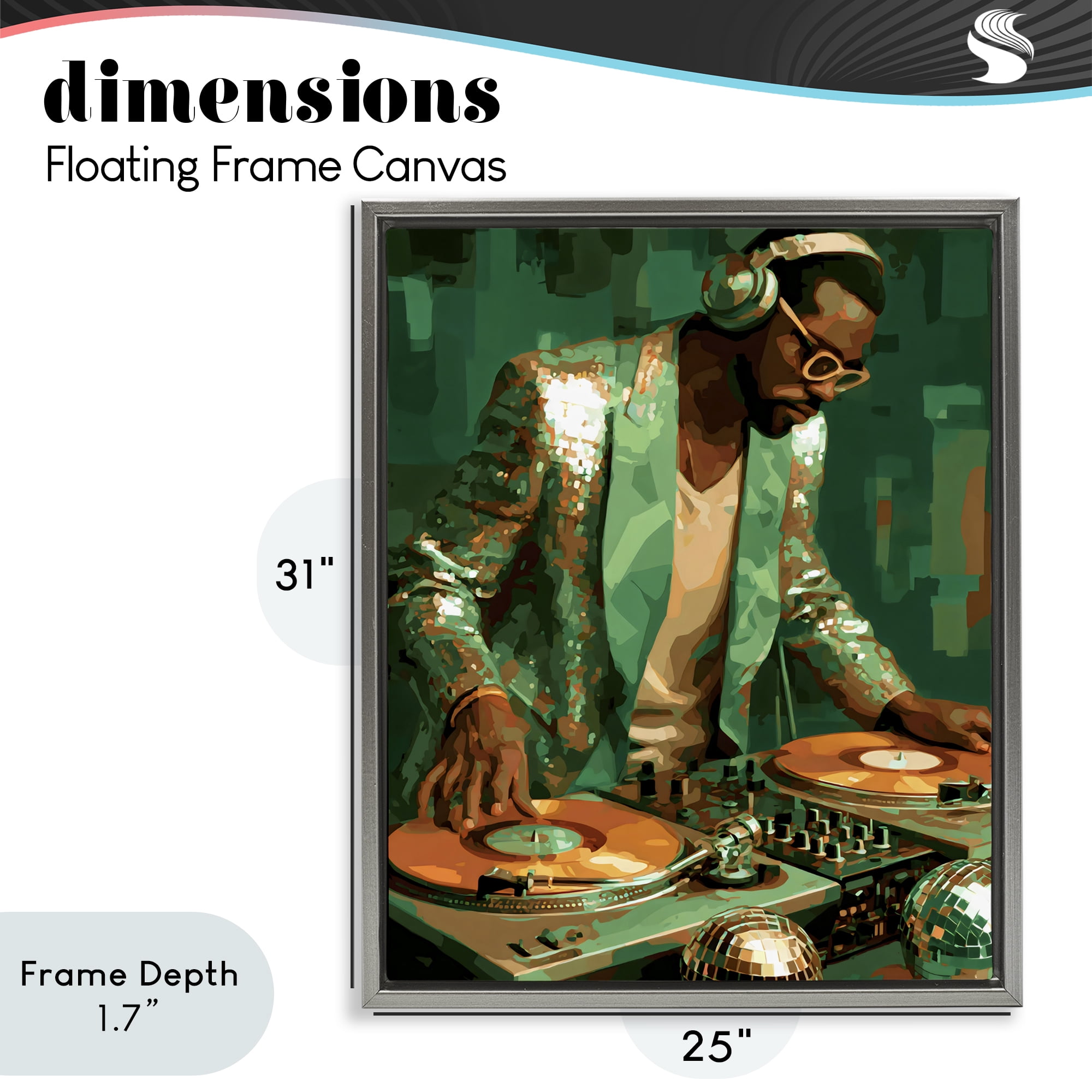 Stupell Industries Green Disco DJ Music Gray Framed Floater Canvas Wall Art, design by Franklyn Gregory