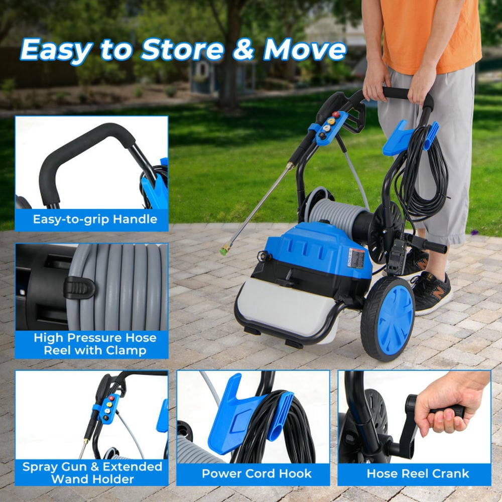 Aimee Lii 2300 PSI 1.8 GPM Electric Pressure Washer with Wheels and 5 Quick Connect Nozzles, High Quality-Blue