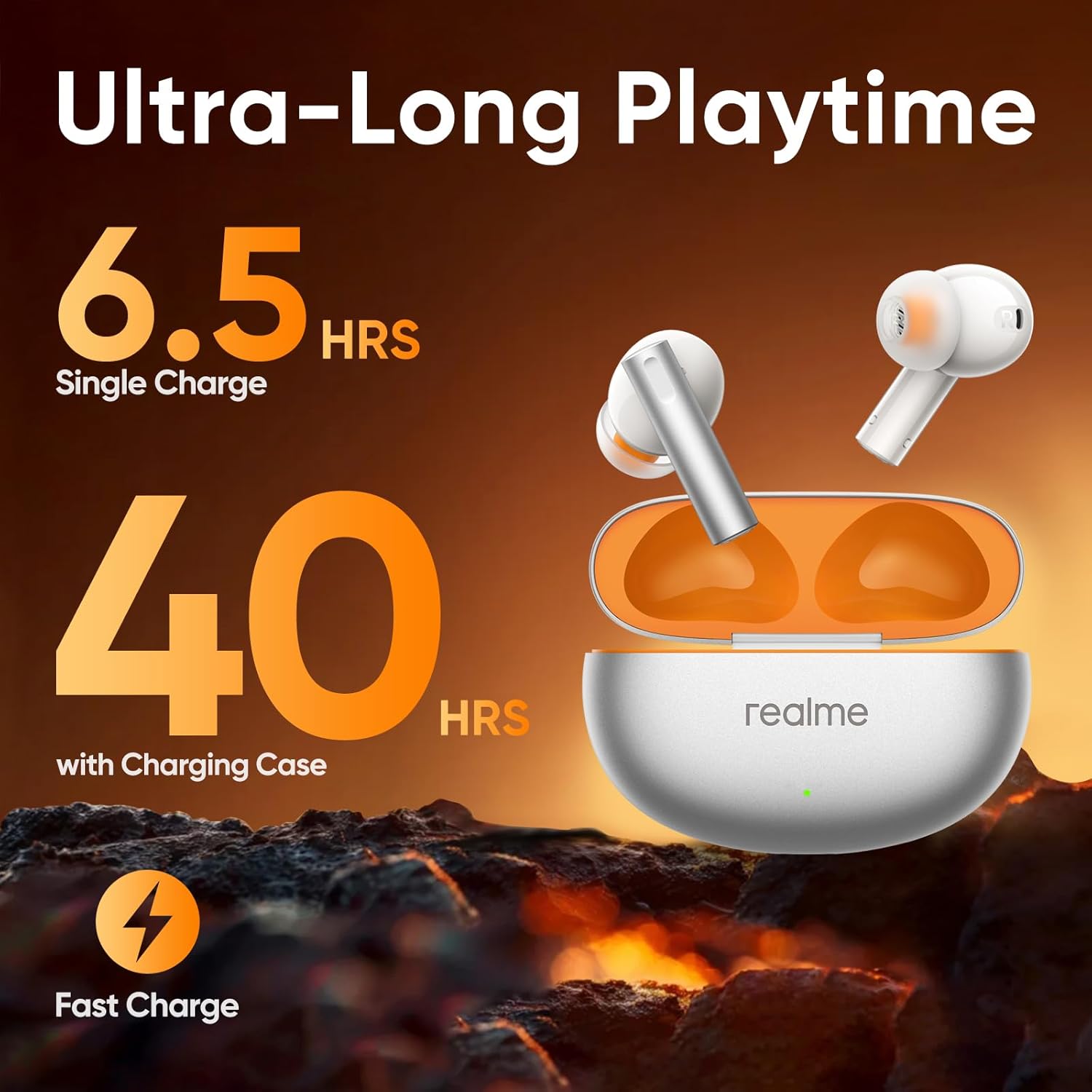 realme Buds Air 6 True Wireless Earbuds, 50dB ANC, Hi-Res Sound, LHDC, 12.4mm Dynamic Bass Driver, 6 Mics Clear Call, 40H Battery, Bluetooth 5.3, IP55 Water Resistance - (Flame Silver)