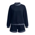 thumbnail image 5 of Women's 2 Piece Outfits Sweatshirt and Shorts Sets Long Sleeve Crew Neck Lounge Matching Sets with Pockets Plaid Trim Casual Pajama Set Blue, 5 of 5