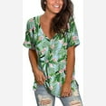 thumbnail image 4 of Womens Summer Tunic Tops Floral Printed Short Sleeve V Neck T Shirts Tee Loose Fitted Henley Workout Blouse, 4 of 6