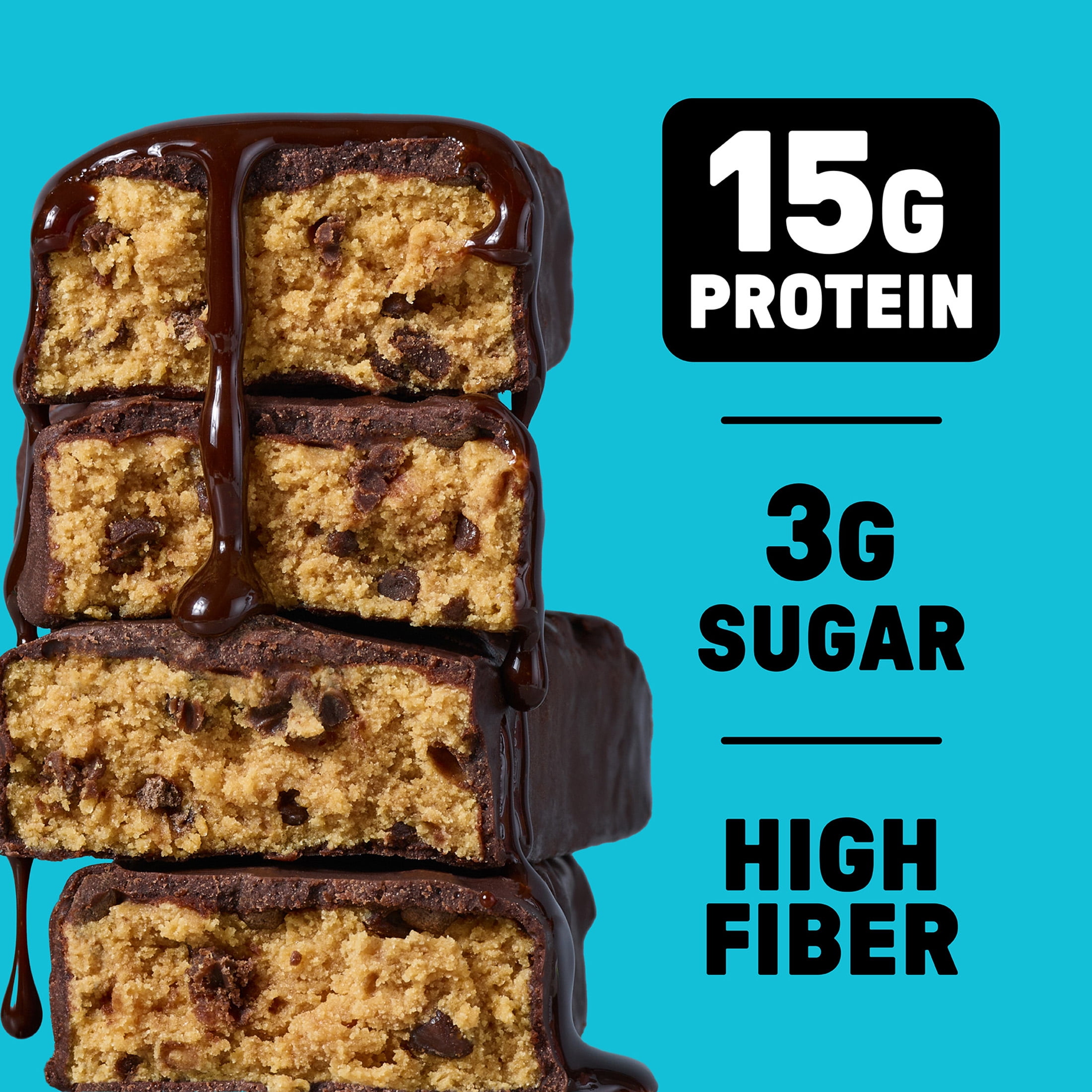 JUNKLESS Chocolate Chip Cookie Dough Protein Bar, 15 g Protein, High Fiber, Gluten Free, 1.9 oz, 4 Count